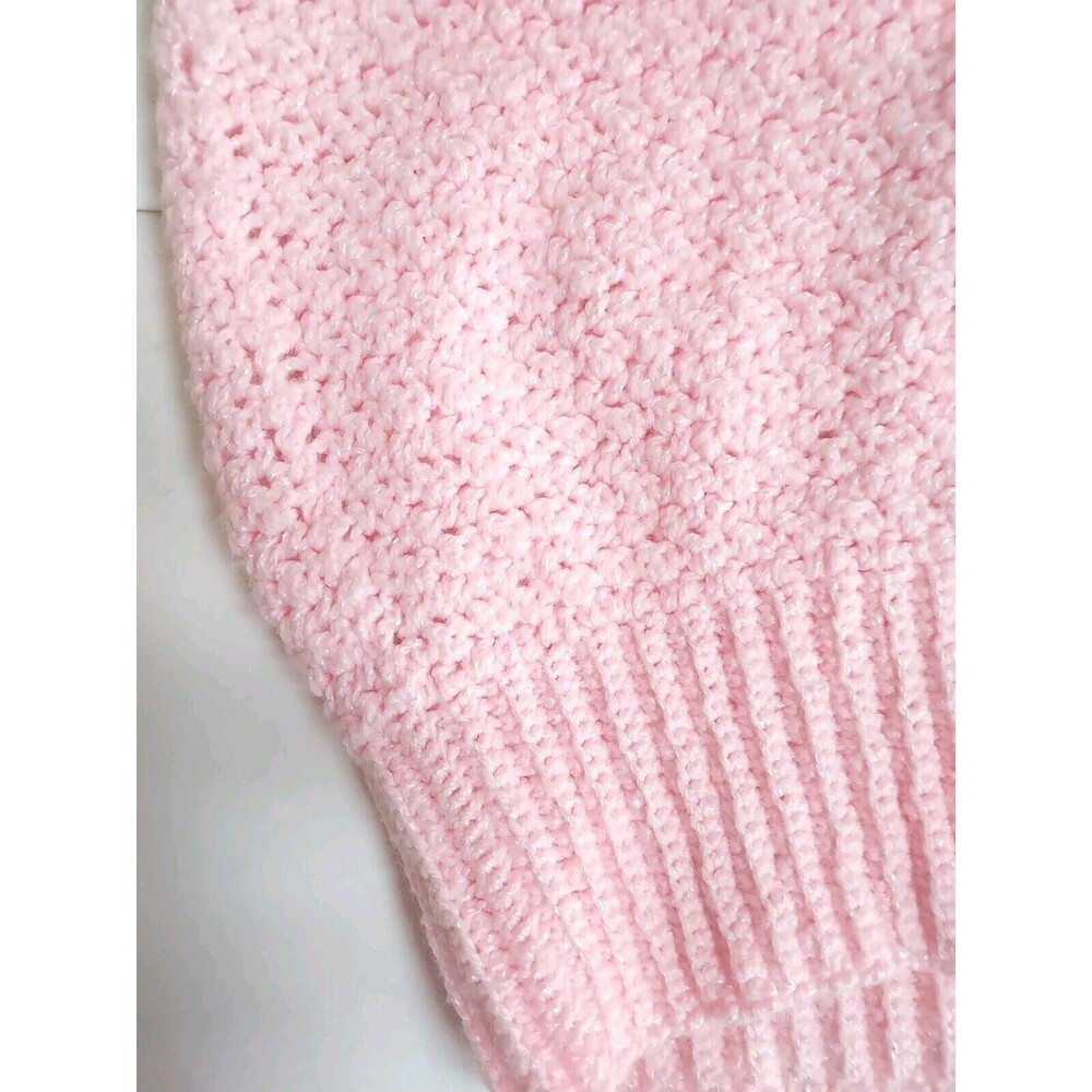 Vintage Handmade Knit Medium Pink V Neck Short Sleeved Collared Top Size XL - Picture 4 of 5